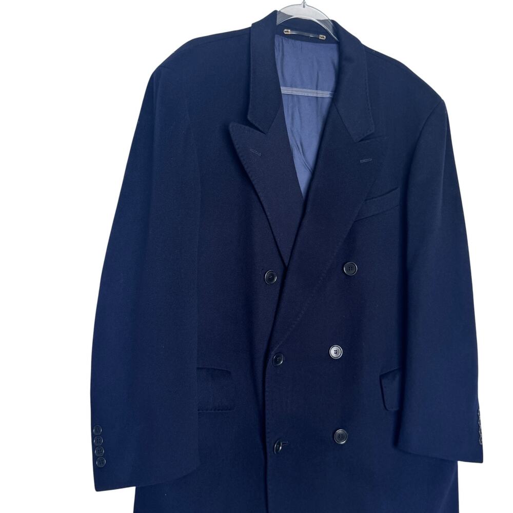 Vintage 90s Edward Pelger Navy Wool Double Breasted Overcoat XL - Picture 6 of 16
